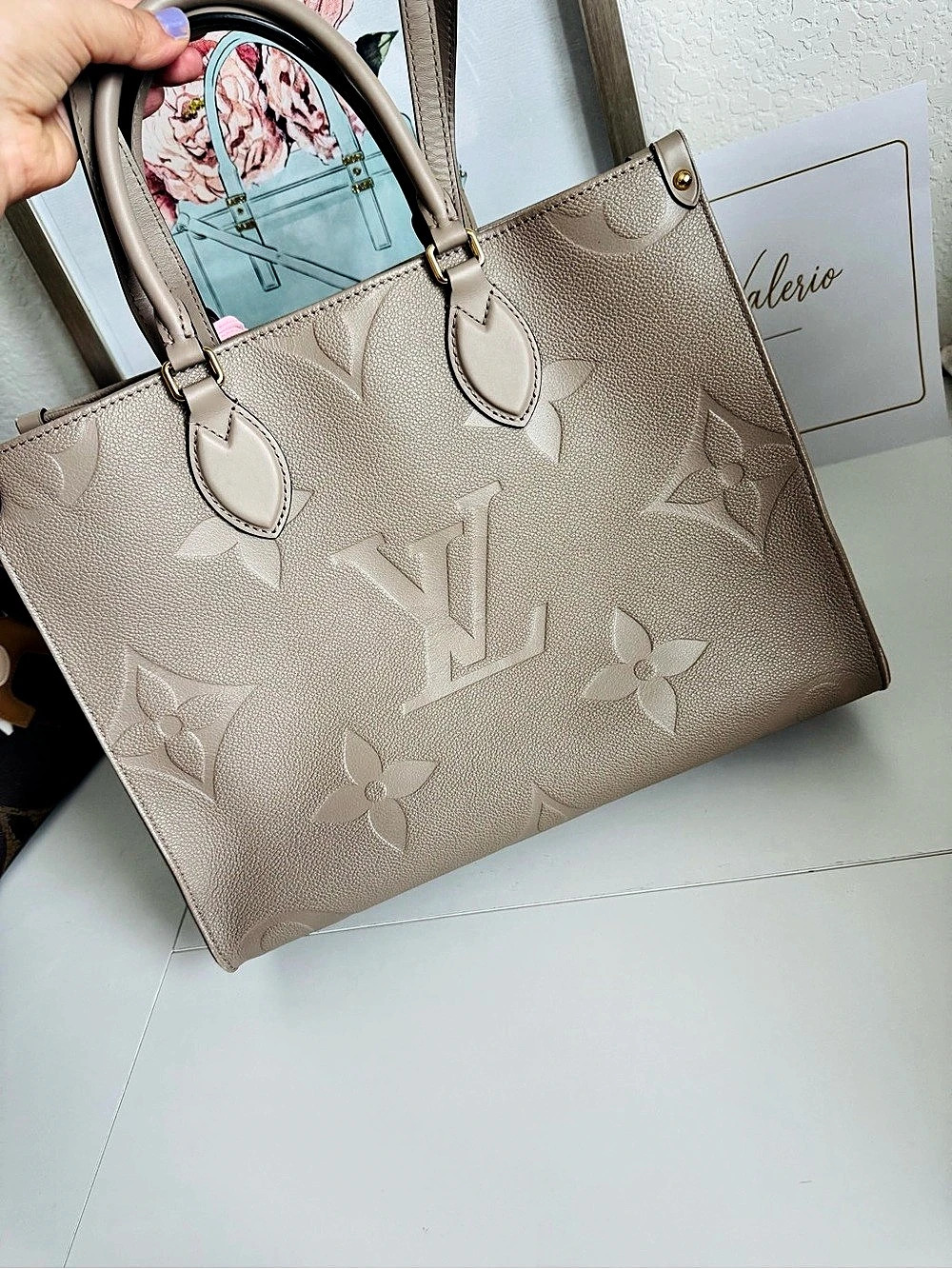 Louis Vuitton OnTheGo MM Monogram Tote in Taupe